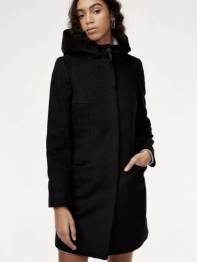 Babaton (Aritzia) Black Hooded Hip-length Wool/Cashmere Duffel Coat (Size XS)